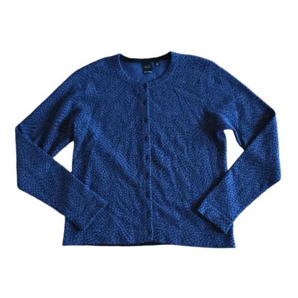 Saks Fifth Avenue Black 100% Cashmere Women's Size XL Blue Long Sleeve Button Up - Picture 3 of 9